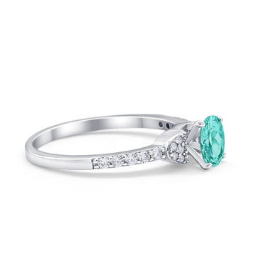 Art Deco Wedding Bridal Ring Round Simulated Paraiba Tourmaline CZ 925 Sterling Silver